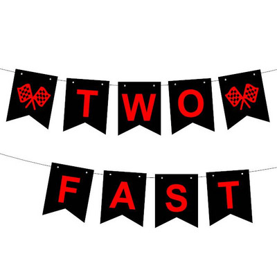 Must kahe kiire Vroomi paberbännerikomplekt Võidusõiduauto teema Sünnipäevapidu Beebi lastele Poisile 2. sünnipäeva peotarbed