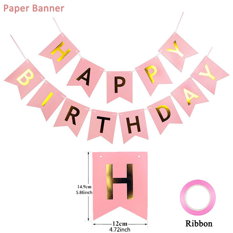Banner de hârtie La mulți ani, ghirlandă cu ciucuri din aur roz, decorațiuni pentru petreceri, adulți, copii, prima fată, pentru baloane confetti