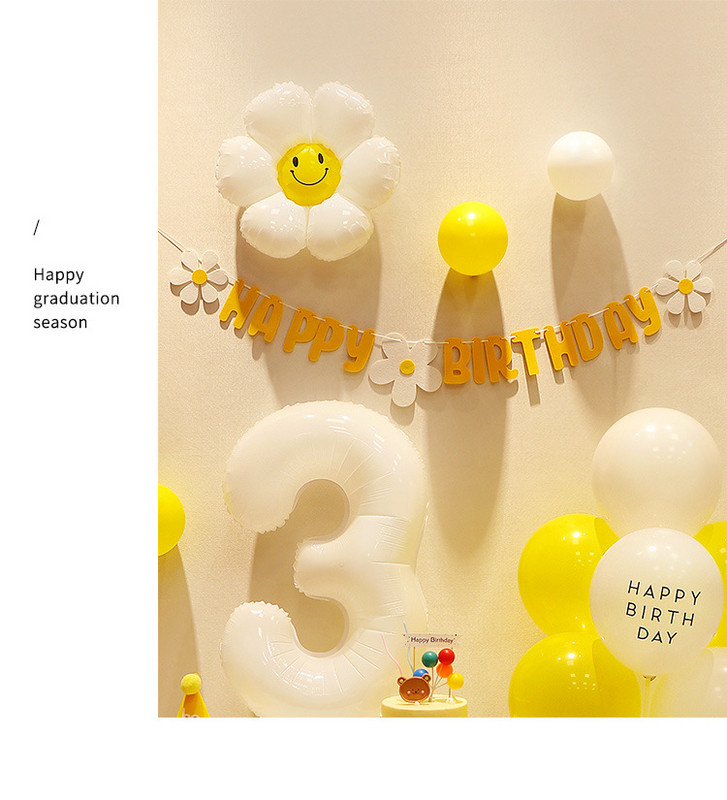 ins Baby Shower Banner nețesut Margarete La mulți ani Ghirlanda de flori albe Steagul galben