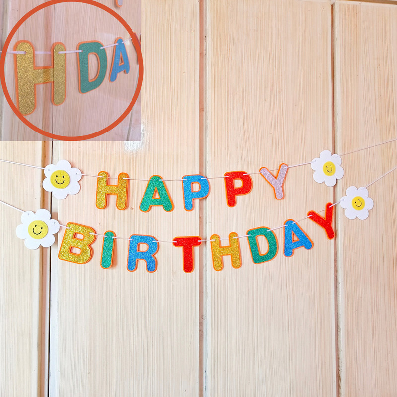 ins Baby Shower Banner nețesut Margarete La mulți ani Ghirlanda de flori albe Steagul galben