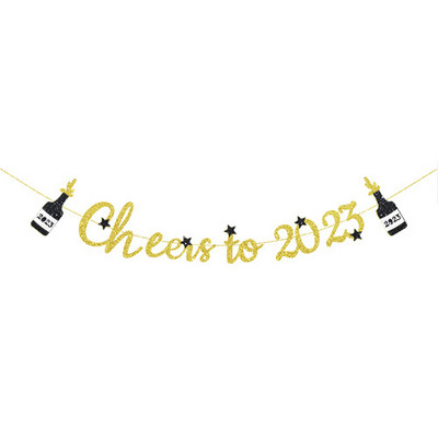 Strălucitor 2023 La mulți ani, banner pentru sticlă de șampanie, decorare pentru petrecerea de Anul Nou