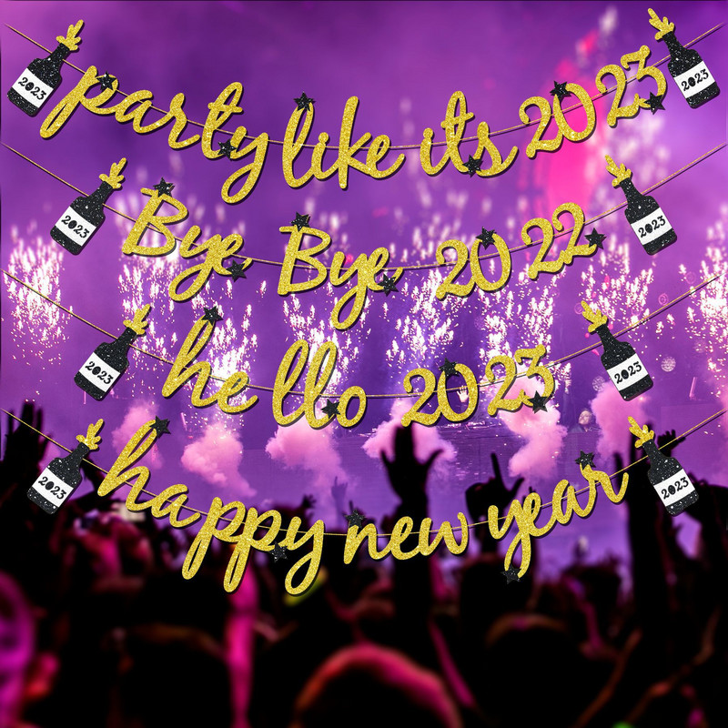 Strălucitor 2023 La mulți ani, banner pentru sticlă de șampanie, decorare pentru petrecerea de Anul Nou