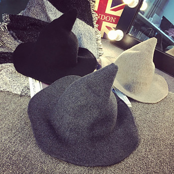 Хелоуин шапка на вещица Мъжка и дамска вълнена плетена шапка Модна масивна шапка Разнообразна покрай шапката Подаръци за приятелка