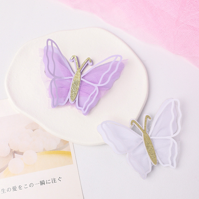 2 bucăți Mov Roz Fluture Tort Decorat La Mulți Ani Tort Topper Handmade Plasă Pentru Nuntă Ziua Ziua Baby Shower