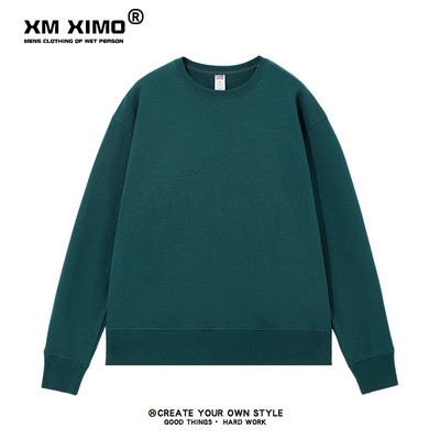 Bluză de toamnă pentru bărbați de culoare uni, cu decolteu oval