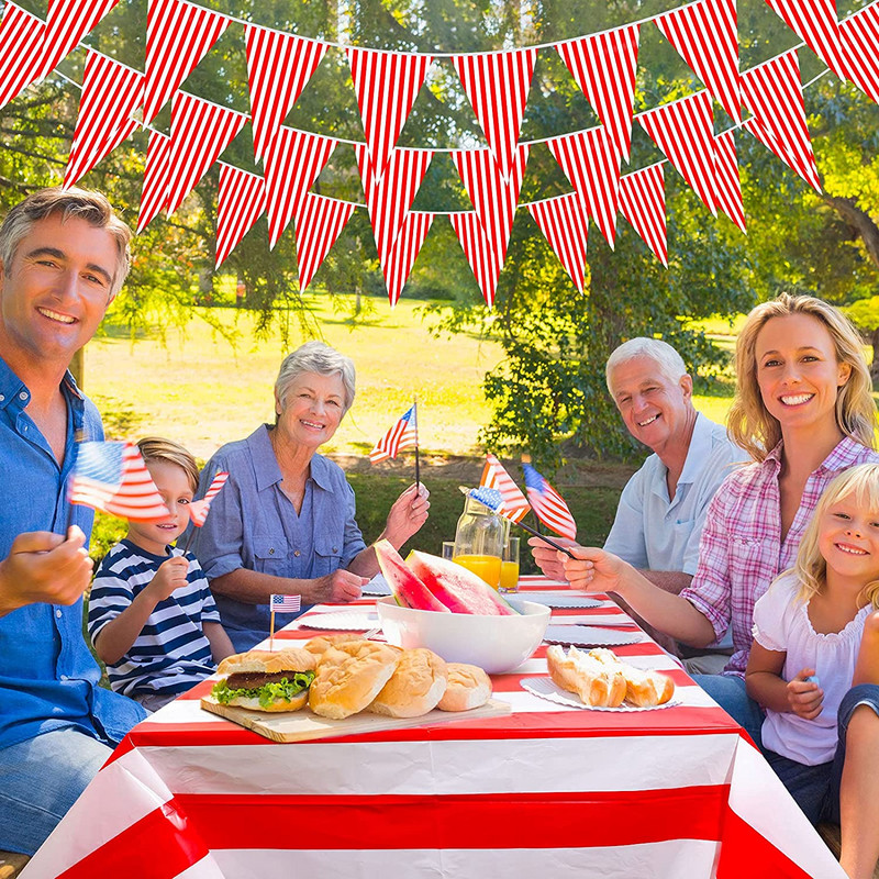 Banner cu fanion pentru petrecere tematică de carnaval, din plastic, roșu, alb, cu dungi, ghirlanda, steag triunghi, bunting pentru decorarea petrecerii de aniversare a circului