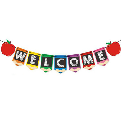 Πανό γενεθλίων σημαία καλωσορίσματος Κρεμάστρα με κρεμάστρα για μωρό ντεκόρ πάρτι Χαρτί γιρλάντα αγόρι κορίτσι παιδικό πάρτι