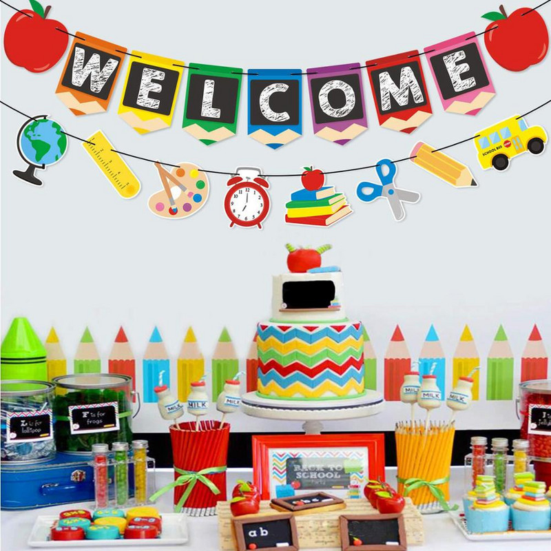 Πανό γενεθλίων σημαία καλωσορίσματος Κρεμάστρα με κρεμάστρα για μωρό ντεκόρ πάρτι Χαρτί γιρλάντα αγόρι κορίτσι παιδικό πάρτι