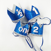 1 vnt Mėlyna berniuko sidabrinė Gimtadienio vakarėlio kepuraitė Vaikams Vienerių metų princesės karūnos galvos juosta Baby Shower 1-ojo gimtadienio dekoro reikmenys