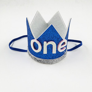 1 vnt Mėlyna berniuko sidabrinė Gimtadienio vakarėlio kepuraitė Vaikams Vienerių metų princesės karūnos galvos juosta Baby Shower 1-ojo gimtadienio dekoro reikmenys
