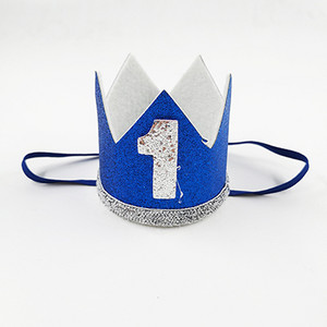 1 vnt Mėlyna berniuko sidabrinė Gimtadienio vakarėlio kepuraitė Vaikams Vienerių metų princesės karūnos galvos juosta Baby Shower 1-ojo gimtadienio dekoro reikmenys