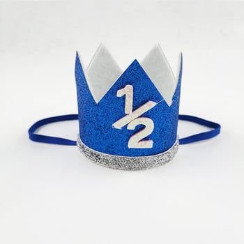 1 τεμ Blue Boy Silver Birthday Crown Καπέλα Παιδικά One Year Princess Crown Headband Baby Shower 1st Birthday Decor Party