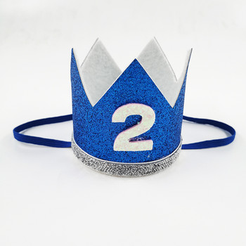 1 τεμ Blue Boy Silver Birthday Crown Καπέλα Παιδικά One Year Princess Crown Headband Baby Shower 1st Birthday Decor Party