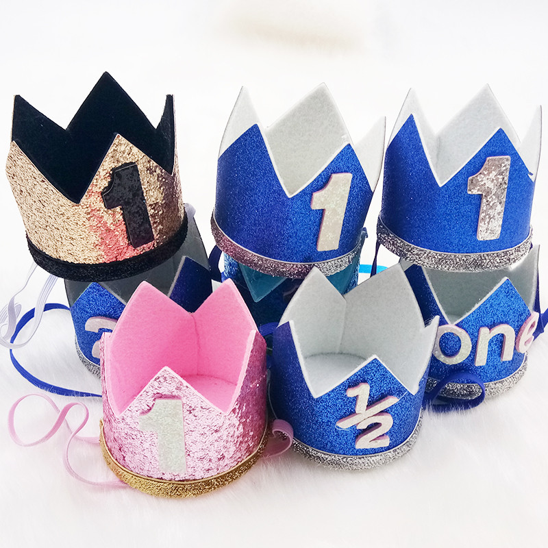 1 vnt Mėlyna berniuko sidabrinė Gimtadienio vakarėlio kepuraitė Vaikams Vienerių metų princesės karūnos galvos juosta Baby Shower 1-ojo gimtadienio dekoro reikmenys