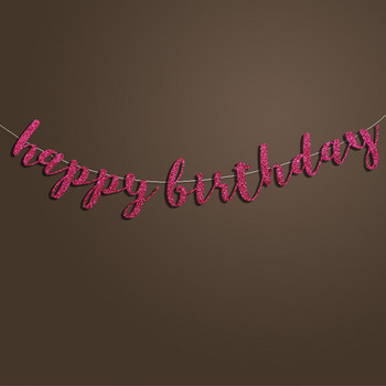 Πανό Happy Birthday, Μαύρο/Ασημί/Χρυσό Glitter Script, 30th/40th/50th/60th/70th/80th Birthday Party Decorations Supplies