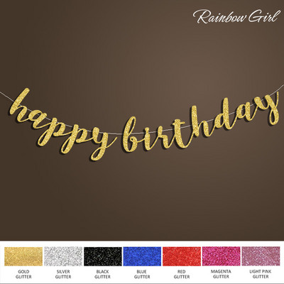 Πανό Happy Birthday, Μαύρο/Ασημί/Χρυσό Glitter Script, 30th/40th/50th/60th/70th/80th Birthday Party Decorations Supplies