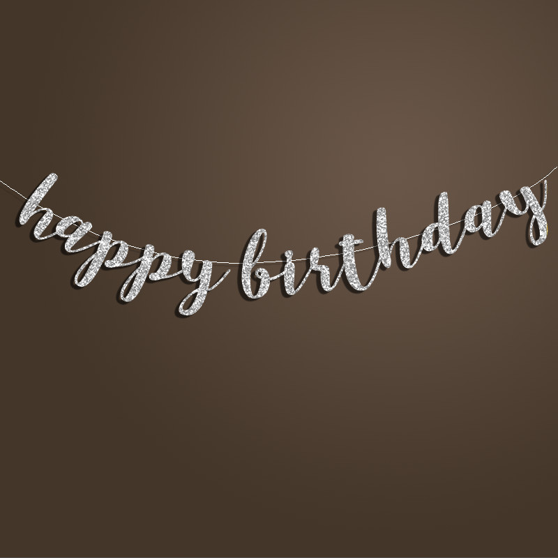 Transparent za sretan rođendan, crni/srebrni/zlatni svjetlucavi znak skripte, ukrasi za 30./40./50./60./70./80. rođendan