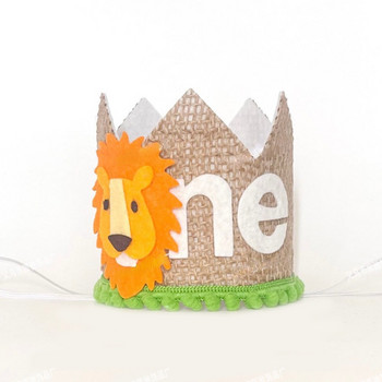 Πρώτο παιδικό πάρτι γενεθλίων Glitter καπέλο καφέ αρκούδας ONE λινάτσα Lion Birthday Crown Baby Shower Photoprops