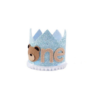 Първа детска парти за рожден ден Блестяща шапка с кафява мечка ЕДНА Корона за рожден ден от чул, лъв, бебешки душ, фотореквизит