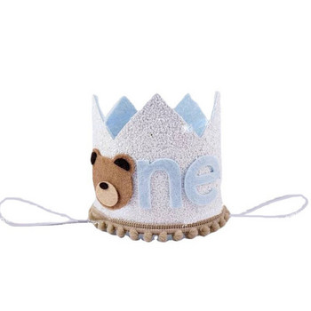 Πρώτο παιδικό πάρτι γενεθλίων Glitter καπέλο καφέ αρκούδας ONE λινάτσα Lion Birthday Crown Baby Shower Photoprops