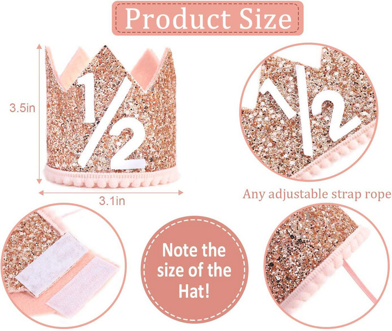 Gimtadienio kepuraitės karūna Pusės metų gimtadienio kepurė Kūdikių vakarėlis Naujagimio gimtadienio galvos apdangalas Gimtadienio vakarėlio dekoracijos