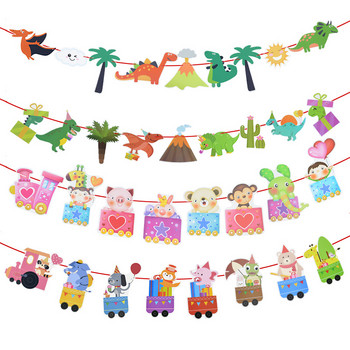 Animal Cartoon Banner γενεθλίων Κορίτσια Αγόρια Χαρτί Γιρλάντα 1ου Γενέθλια Μονόκερος Δεινόσαυρος Πάρτι Baby Shower Bunting Garland Flags
