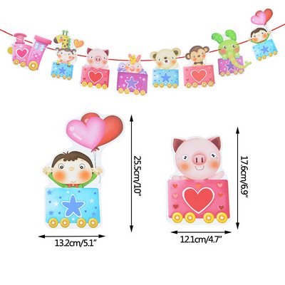 Animal Cartoon Banner γενεθλίων Κορίτσια Αγόρια Χαρτί Γιρλάντα 1ου Γενέθλια Μονόκερος Δεινόσαυρος Πάρτι Baby Shower Bunting Garland Flags