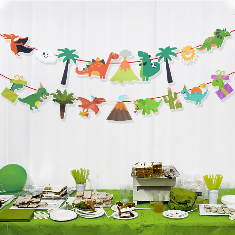 Animal Cartoon Banner γενεθλίων Κορίτσια Αγόρια Χαρτί Γιρλάντα 1ου Γενέθλια Μονόκερος Δεινόσαυρος Πάρτι Baby Shower Bunting Garland Flags
