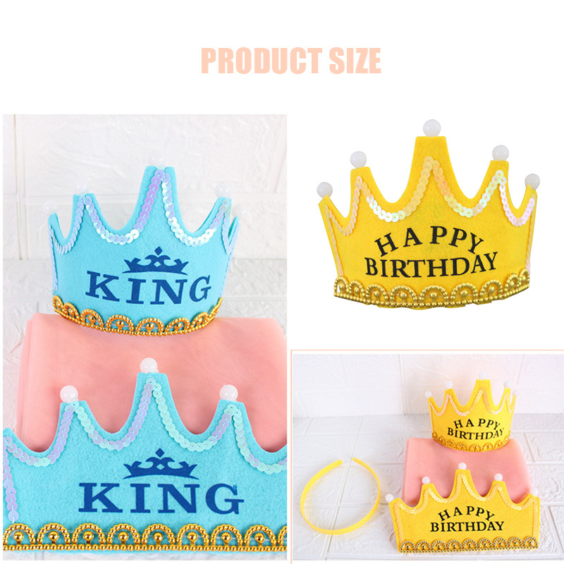 LED su gimtadienio vakarėliu karaliaus princesės princo karūnos kepuraitės švytinčios galvos apdangalas Kūdikių dušas berniukui mergaitei vaikams kalėdinės dekoracijos reikmenys