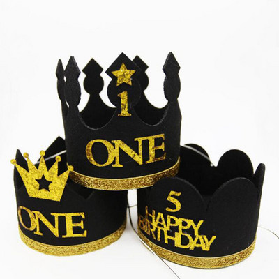 1 бр. Шапки за рожден ден Декор Капачка Една шапка за първи рожден ден Princess Boy Crown 1st 2nd 3rd Year Old Number Birthday Party Decorations