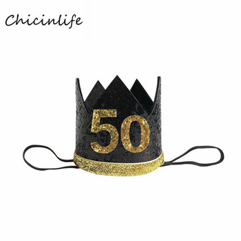 Chicinlife 1 бр. 30 40 50 60 Корона лента за глава Корона за рожден ден Декорация за парти за рожден ден за възрастни 30-ти 40-ти 50-ти 60-ти рожден ден Шапка