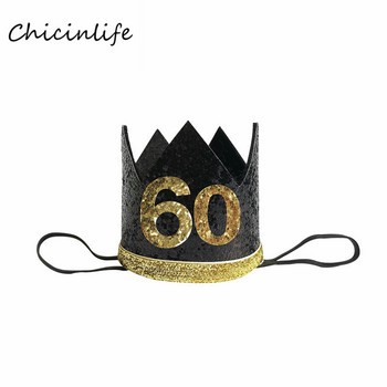 Chicinlife 1 бр. 30 40 50 60 Корона лента за глава Корона за рожден ден Декорация за парти за рожден ден за възрастни 30-ти 40-ти 50-ти 60-ти рожден ден Шапка