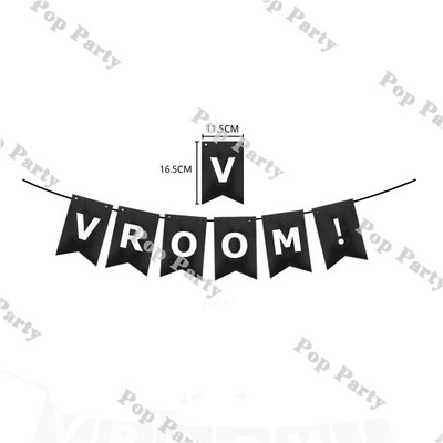 Lipubänner Vintage võidusõiduauto sünnipäevadekoratsiooniga lastele, kaks kiiret / Vroomi rippuv lipp Must-valge võidusõiduauto esimese/teise osapoole tarvikud