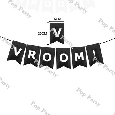 Lipubänner Vintage võidusõiduauto sünnipäevadekoratsiooniga lastele, kaks kiiret / Vroomi rippuv lipp Must-valge võidusõiduauto esimese/teise osapoole tarvikud