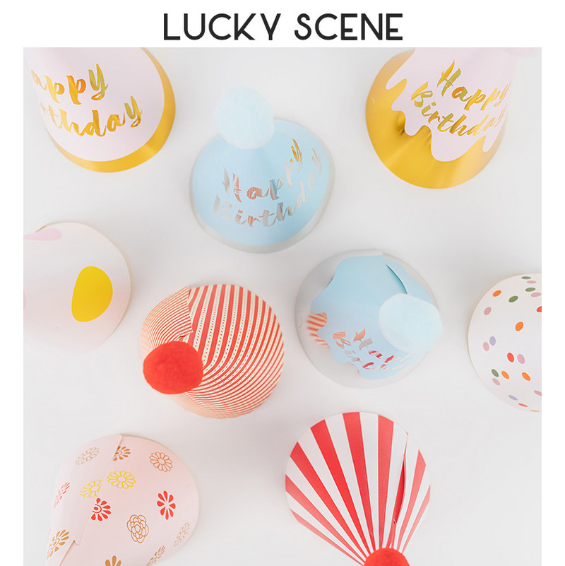 Pălării de petrecere de aniversare Con de hârtie Pompoane din pâslă Artizanat pentru copii Adulti Accesorii pentru costume de petrecere Culori asortate S00958