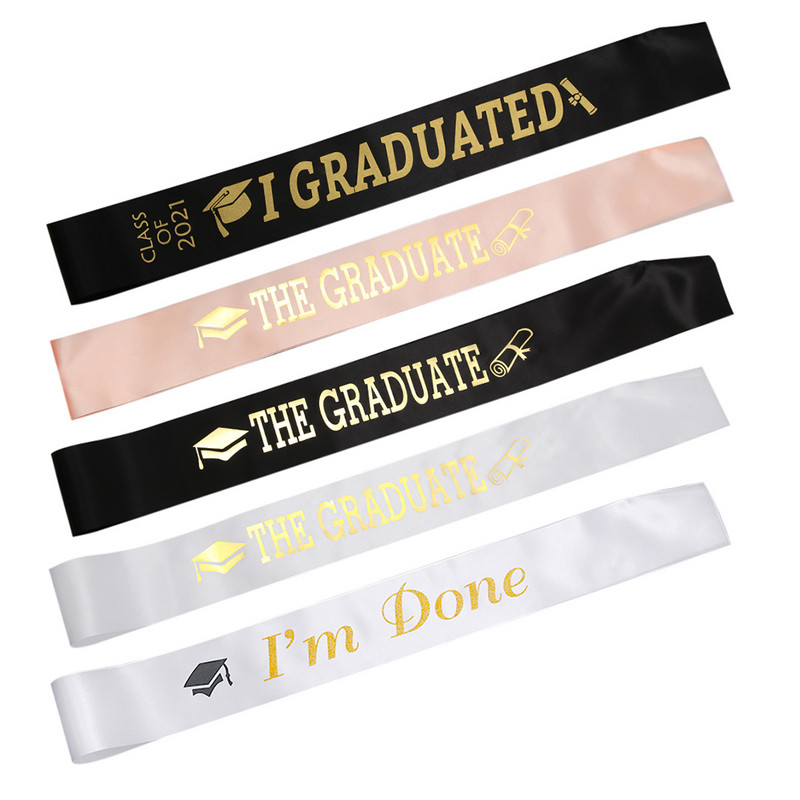 2022. aasta koolilõpetamise vöö kuldne sädelev kiri "lõpetasin" Satiinist lõpetaja kingitus pidulikuks fotorekvisiidiks, stiilne lõpupeoks