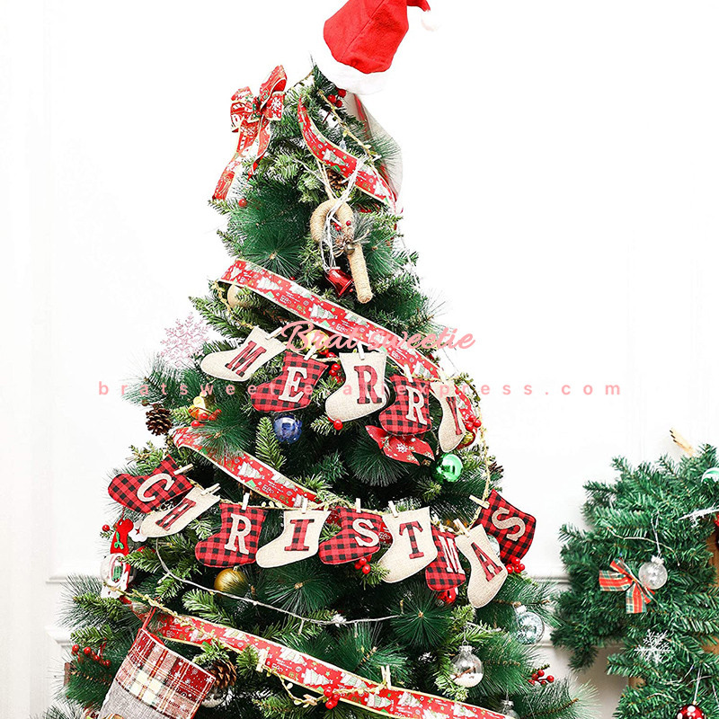 Häid jõule bänner Pühvli ruuduline sokikujuline jõulukaunistus kodu jaoks õues rippuv vanik
