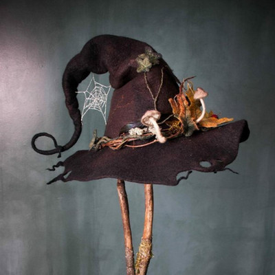 Pălărie de vrăjitoare de Halloween, accesoriu pentru cosplay, accesoriu pentru costum cu coadă lungă, decor ciuperci, flori de trandafir, pentru petrecere de Halloween, pălărie de vrăjitoare din pâslă