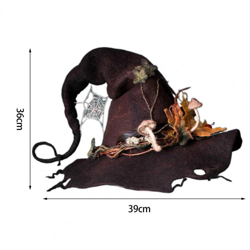 Pălărie de vrăjitoare de Halloween, accesoriu pentru cosplay, accesoriu pentru costum cu coadă lungă, decor ciuperci, flori de trandafir, pentru petrecere de Halloween, pălărie de vrăjitoare din pâslă