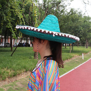 Μεξικάνικο καπέλο Φυσικό ανδρικό ψάθινο Μεξικάνικο καπέλο σομπρέρο Γυναικεία πολύχρωμα καπέλα για πάρτι γενεθλίων Διακόσμηση Αξεσουάρ κοστουμιών για πάρτι από ψάθινο καπέλο