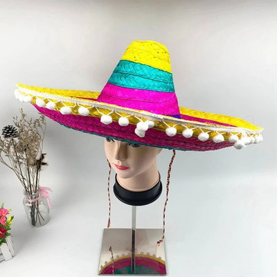 Mexican Hat Natural Men Straw Mexican Sombrero Hat Women Colorful Birthday Party Hats Decor Straw Hat Party Costume Accessories