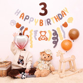 INS Κορεάτικο στυλ Non Woven Καφέ Πανό Χρόνια Πολλά Γκρι ρολό Σημαία Baby Shower Bear Garland