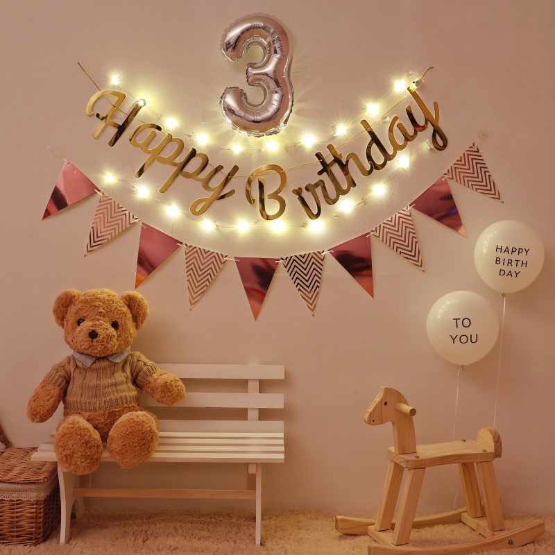 INS Κορεάτικο στυλ Non Woven Καφέ Πανό Χρόνια Πολλά Γκρι ρολό Σημαία Baby Shower Bear Garland