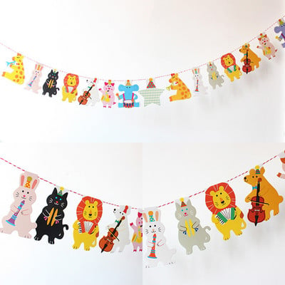 2m Circus Forest Lion Concert Baby Shower Cartoon Animal Garland Paper Banner για παιδιά Προμήθειες για πάρτι γενεθλίων