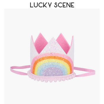 Glitter Rainbow Felt Birthday Lace Party Crown Babies First Month Celebration Αγόρια Κορίτσια Παιδιά Ροζ Χρυσό S00789