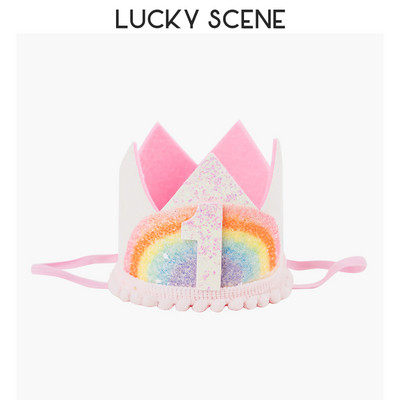 Glitter Curcubeu Pâslă Zi de naștere Dantela Petrecere Coroana Bebeluși Prima lună Sărbătoare Băieți Fete Copii Roz Aur S00789