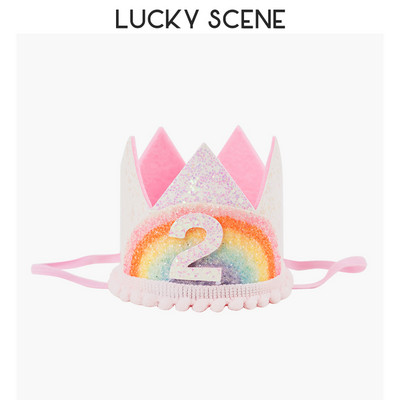Glitter Curcubeu Pâslă Zi de naștere Dantela Petrecere Coroana Bebeluși Prima lună Sărbătoare Băieți Fete Copii Roz Aur S00789