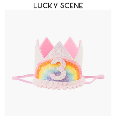 Glitter Curcubeu Pâslă Zi de naștere Dantela Petrecere Coroana Bebeluși Prima lună Sărbătoare Băieți Fete Copii Roz Aur S00789