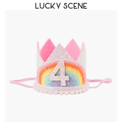 Glitter Curcubeu Pâslă Zi de naștere Dantela Petrecere Coroana Bebeluși Prima lună Sărbătoare Băieți Fete Copii Roz Aur S00789