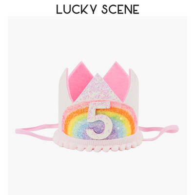 Glitter Curcubeu Pâslă Zi de naștere Dantela Petrecere Coroana Bebeluși Prima lună Sărbătoare Băieți Fete Copii Roz Aur S00789